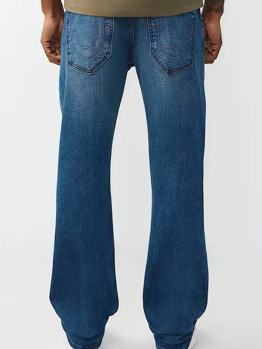 True Religion Ricky RIP Repair Straight Jeans- Medium Blue Comet Wash